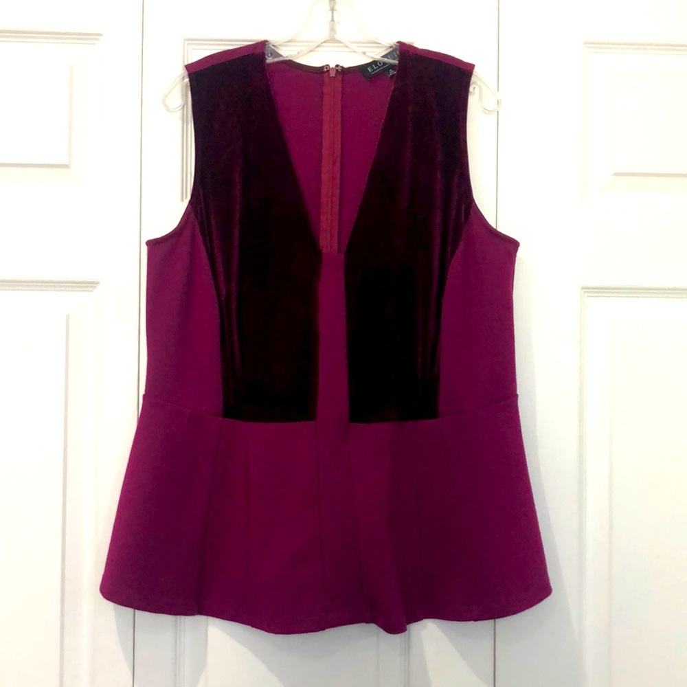 Plum peplum top velvet trim | Eloquii